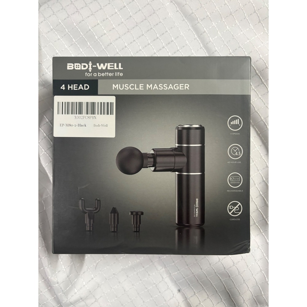 Bodi-Well Muscle Massager 4 Head 5 Speed Cordless Rechargeable Black EP-M80-2‎